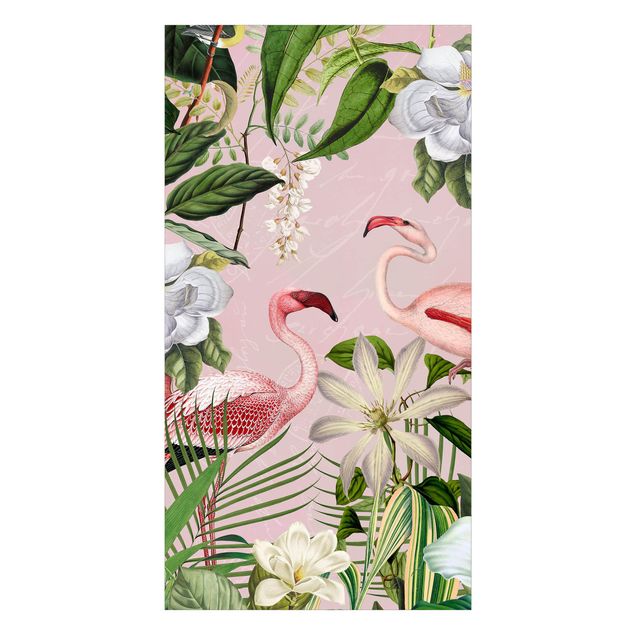 Deko Vögel Tropische Flamingos mit Pflanzen in Rosa