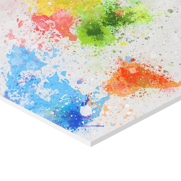 Wanddeko über Sofa Bunte Farbspritzer Weltkarte