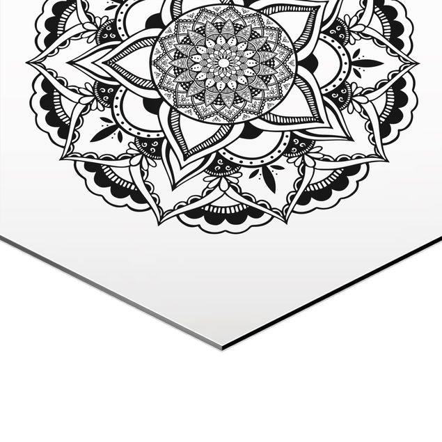Wanddeko über Sofa Mandala Blüte Sonne Illustration Set Schwarz Weiß