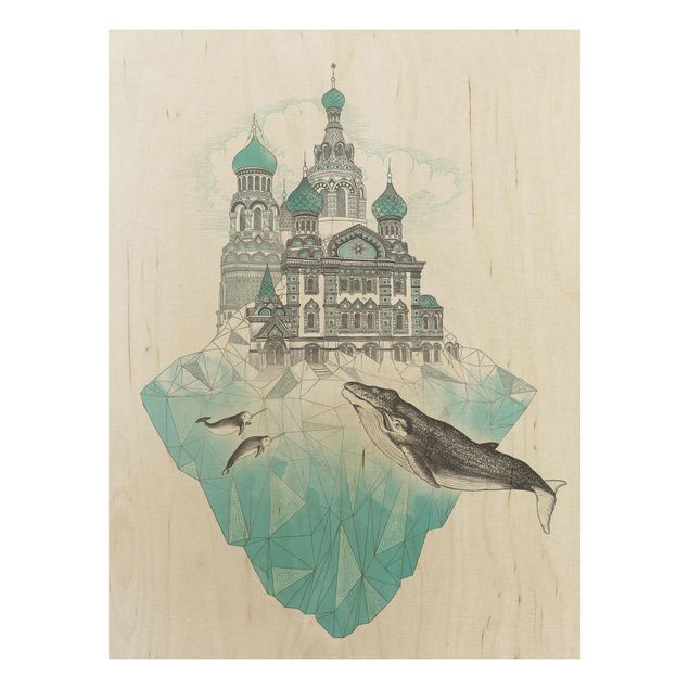 Wanddeko Esszimmer Illustration Kirche mit Kuppeln und Wal