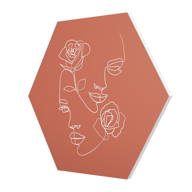 Wanddeko Jugendzimmer Line Art Gesichter Frauen Rosen Kupfer