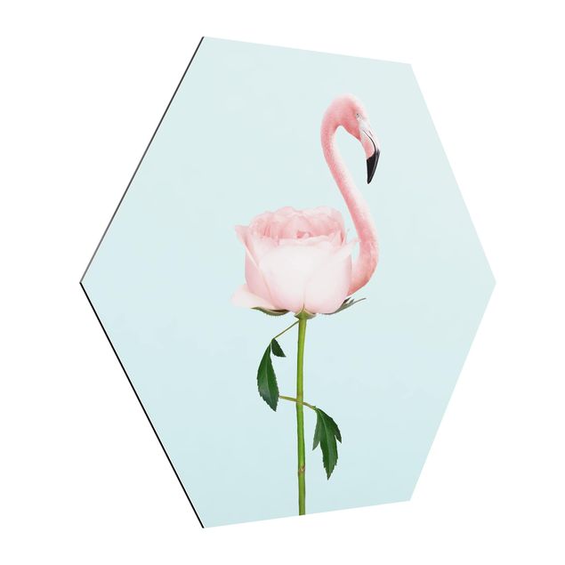 Wanddeko Flur Flamingo mit Rose