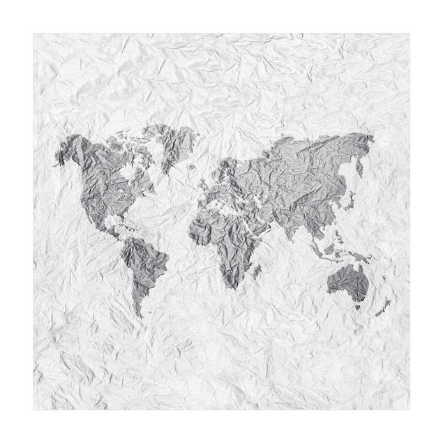 Wanddeko Treppenhaus Papier Weltkarte Weiß Grau