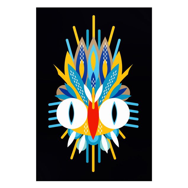 Wanddeko bunt Collage Ethno Maske - Vogel Federn