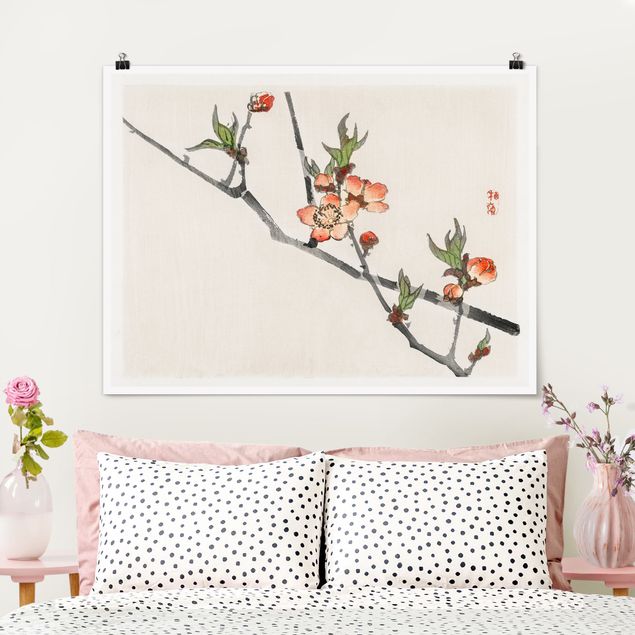 Wanddeko Schlafzimmer Asiatische Vintage Zeichnung Kirschblütenzweig