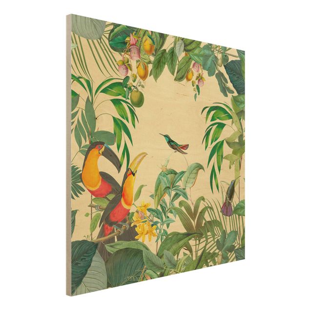 Wanddeko bunt Vintage Collage - Vögel im Dschungel