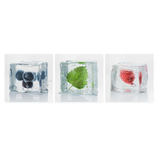 Wohndeko Obst Früchte und Melisse im Eiswürfel