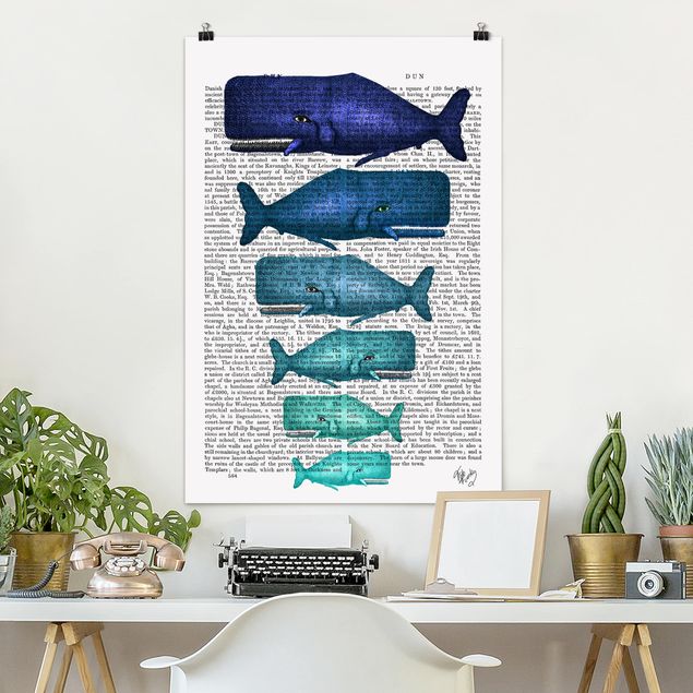 Wanddeko blau Tierlektüre - Walfamilie
