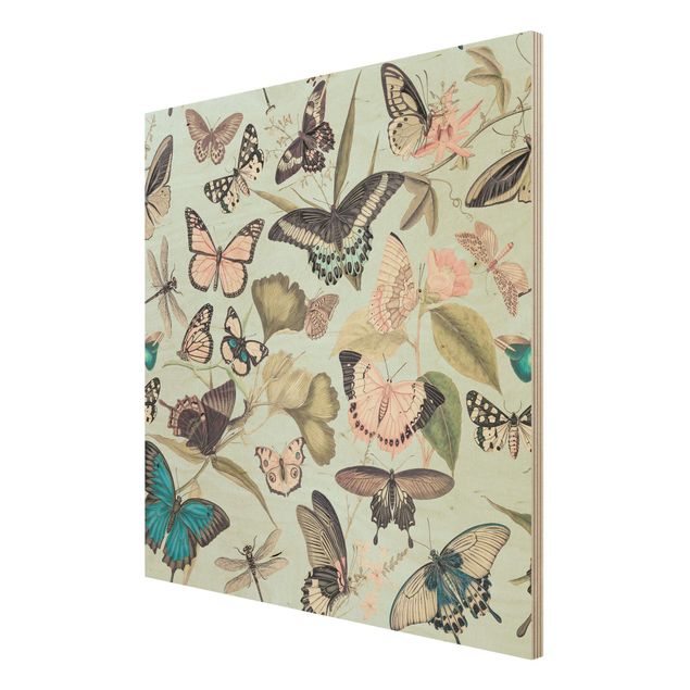 Wanddeko Schlafzimmer Vintage Collage - Schmetterlinge und Libellen