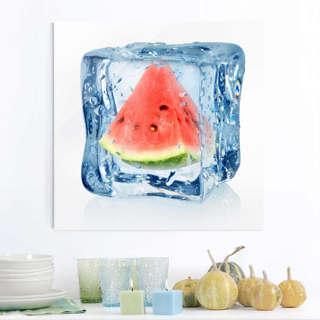 Wanddeko Küche Melone im Eiswürfel