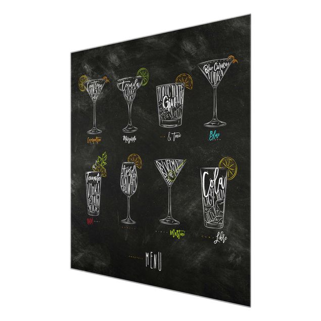 Glasbilder mit Sprüchen Cocktail Menu