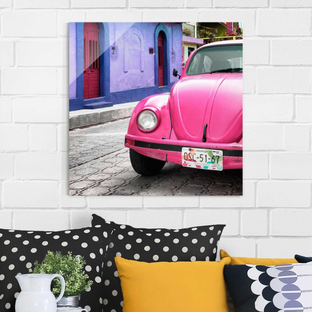 Wanddeko über Bett Pink VW Beetle