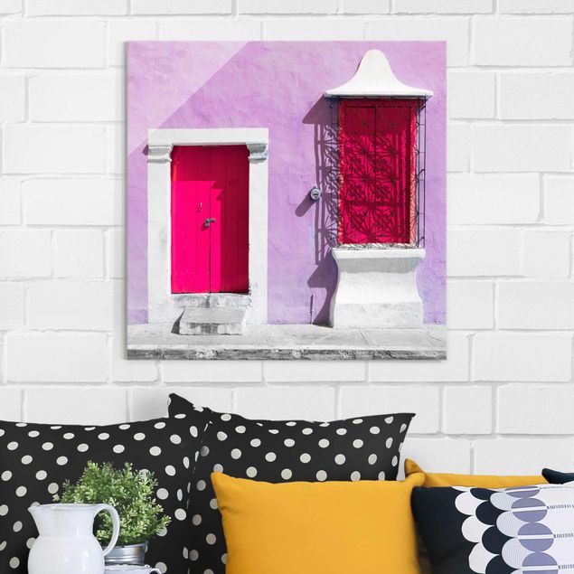 Wanddeko über Sofa Rosa Fassade Pinke Tür