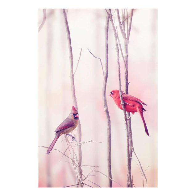 Wanddeko rosa Vögel auf Zweigen