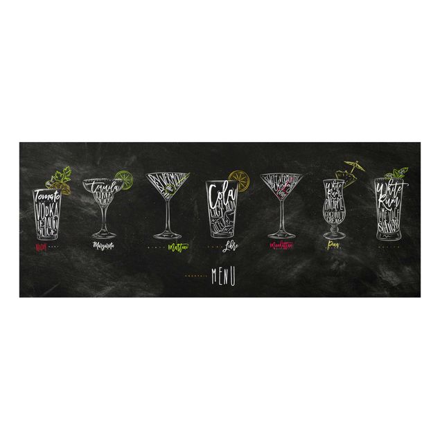 schwarz weiß Glasbilder Cocktail Menu