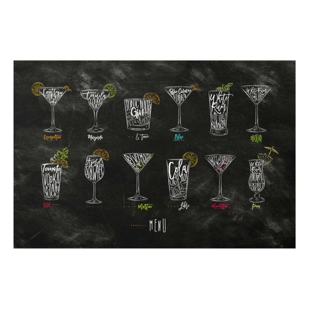 Glasbild schwarz-weiß Cocktail Menu