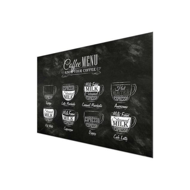 schwarz weiß Glasbilder Kaffeesorten Kreidetafel