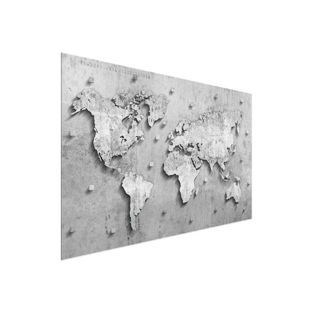 Wanddeko Büro Beton Weltkarte