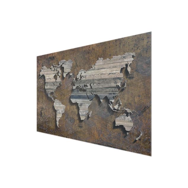 Wanddeko Jugendzimmer Holz Rost Weltkarte