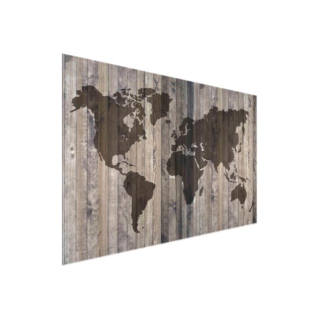 Wanddeko Büro Holz Weltkarte