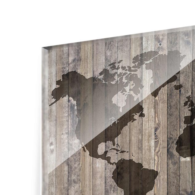 Wanddeko über Bett Holz Weltkarte