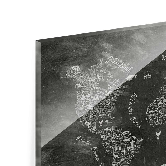 Wanddeko über Bett Kreide Typografie Weltkarte