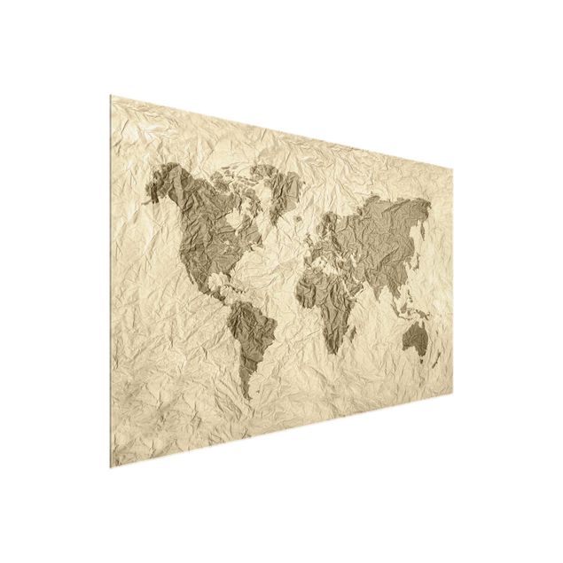 Wanddeko Esszimmer Papier Weltkarte Beige Braun