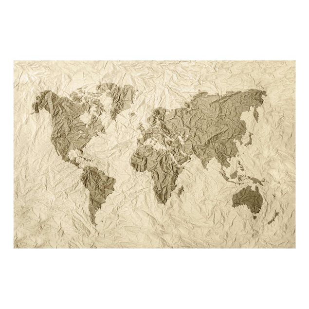 Wanddeko Büro Papier Weltkarte Beige Braun
