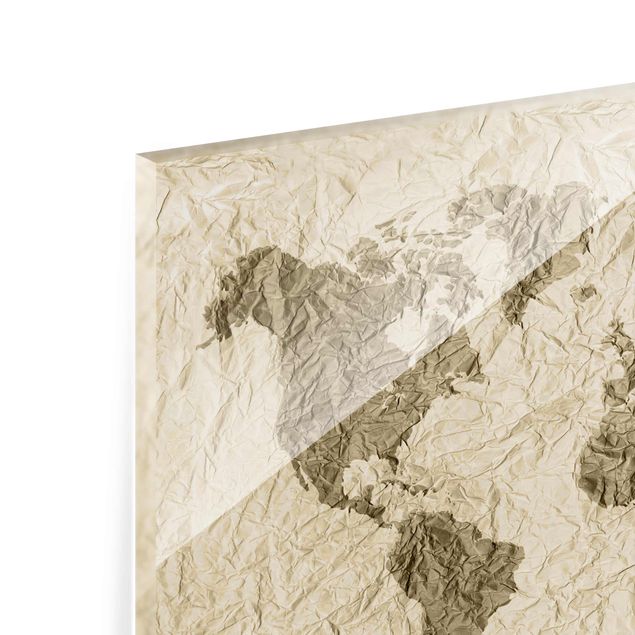 Wanddeko über Sofa Papier Weltkarte Beige Braun