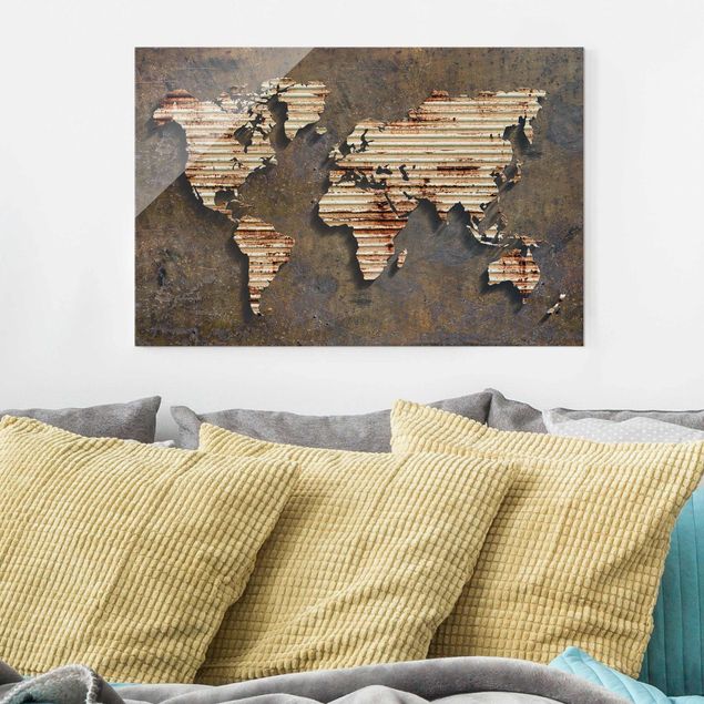 Wanddeko Flur Rost Weltkarte