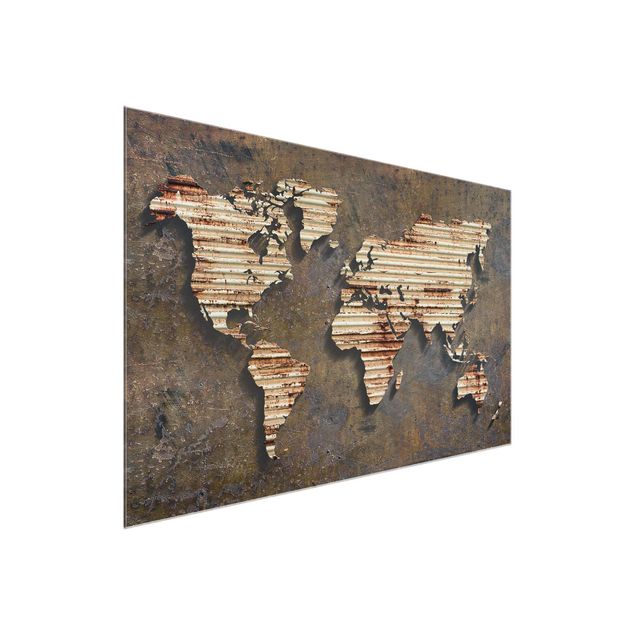 Wanddeko Büro Rost Weltkarte