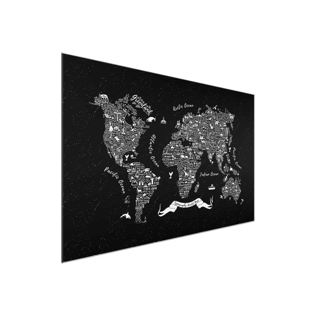 Wanddeko Büro Typografie Weltkarte schwarz