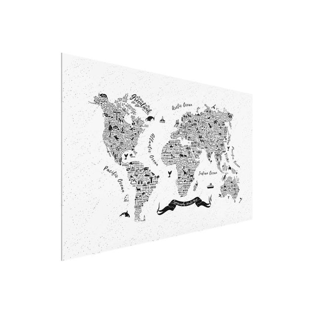 Wanddeko Büro Typografie Weltkarte weiß