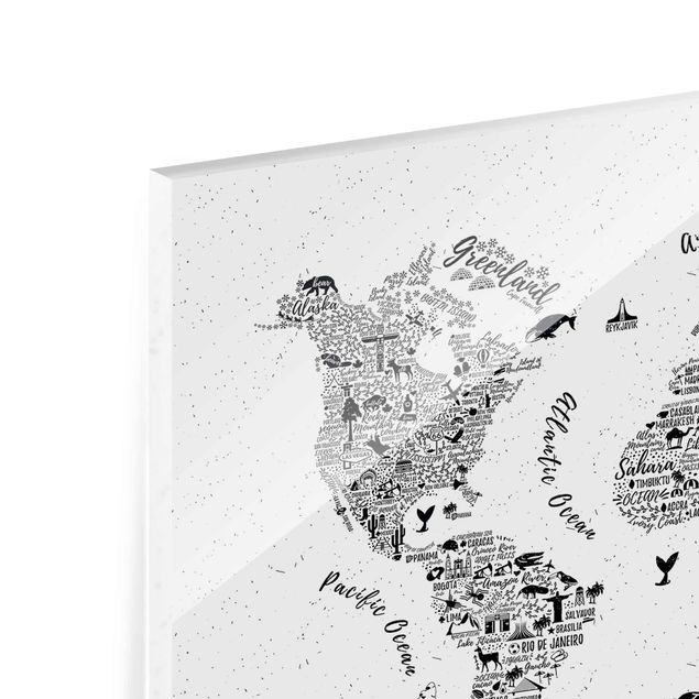 Wanddeko über Bett Typografie Weltkarte weiß
