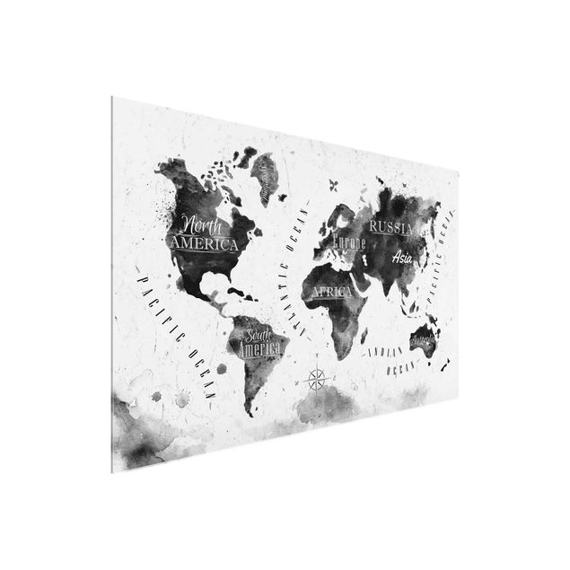 Wanddeko Büro Weltkarte Aquarell schwarz