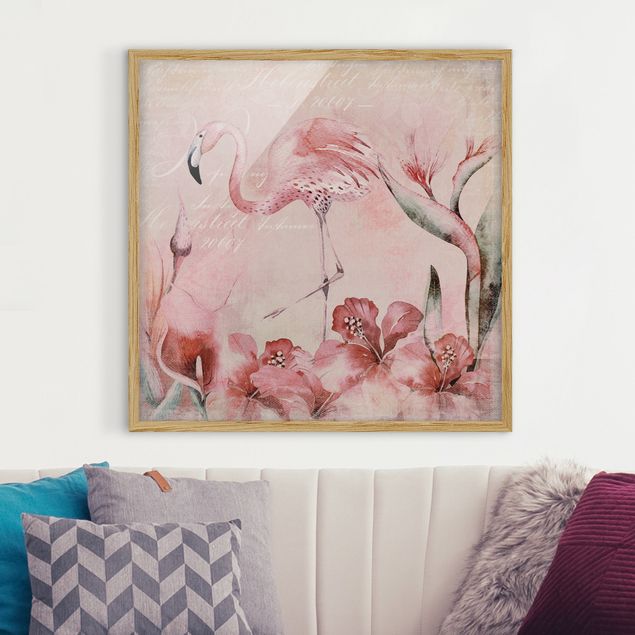 Wanddeko Wohnzimmer Shabby Chic Collage - Flamingo