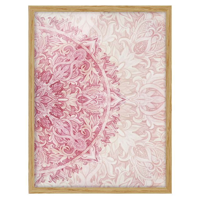 Wanddeko Esszimmer Mandala Aquarell Ornament Halbkreis pink beige