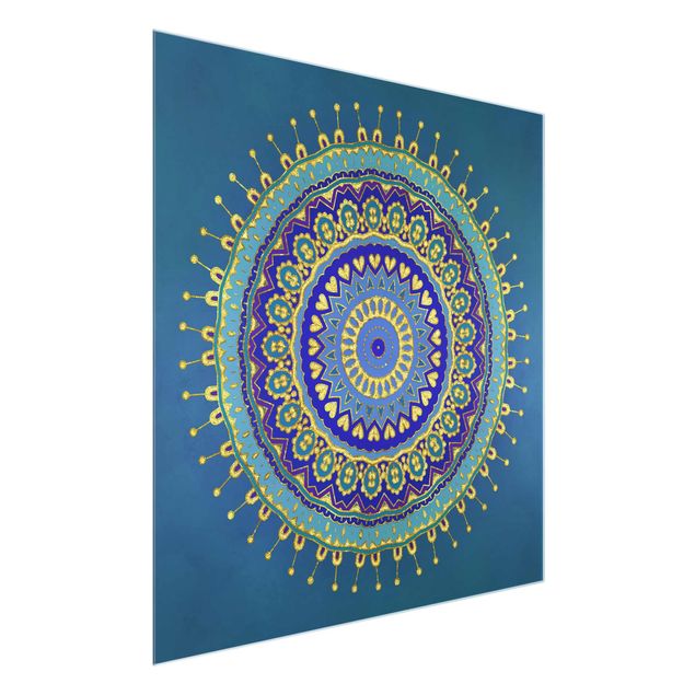 Wanddeko Esszimmer Mandala Blau Gold