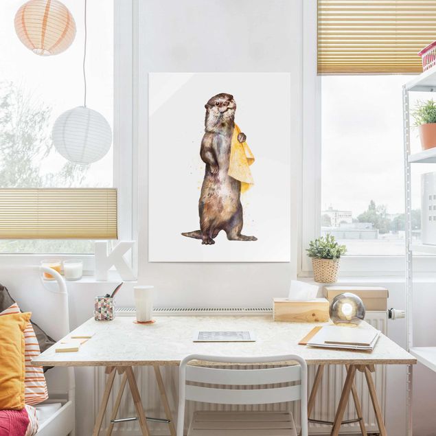 Wanddeko Schlafzimmer Illustration Otter mit Handtuch Malerei Weiß