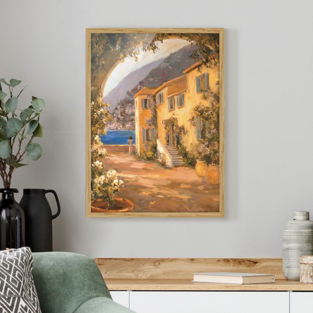 Wanddeko Wohnzimmer Italienische Landschaft - Blumenbogen