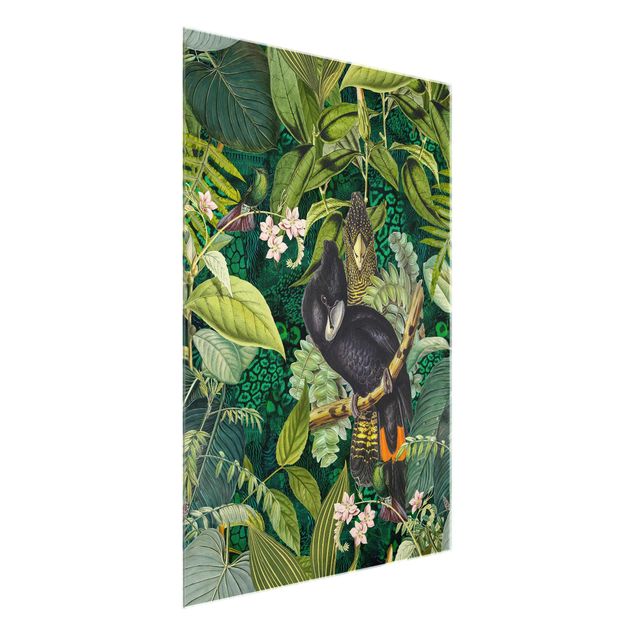 Wanddeko grün Bunte Collage - Kakadus im Dschungel
