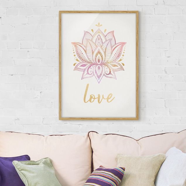 Wanddeko Wohnzimmer Lotus Illustration Love gold rosa