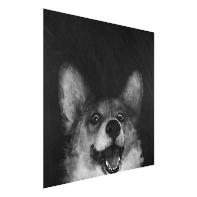 Wanddeko Esszimmer Illustration Hund Corgi Malerei Schwarz Weiß