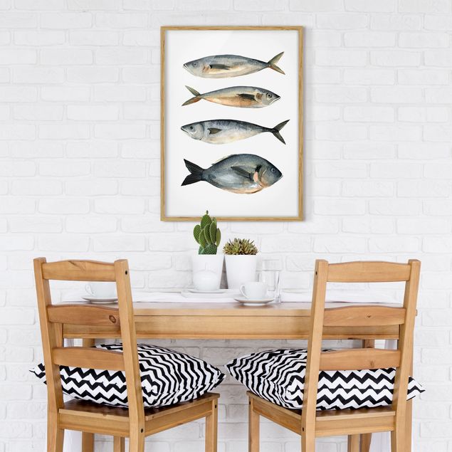Wandbilder Fische Vier Fische in Aquarell I