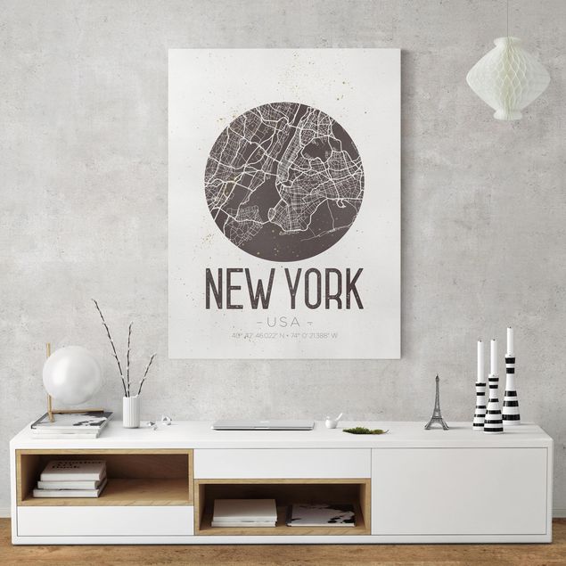 Wanddeko Wohnzimmer Stadtplan New York - Retro