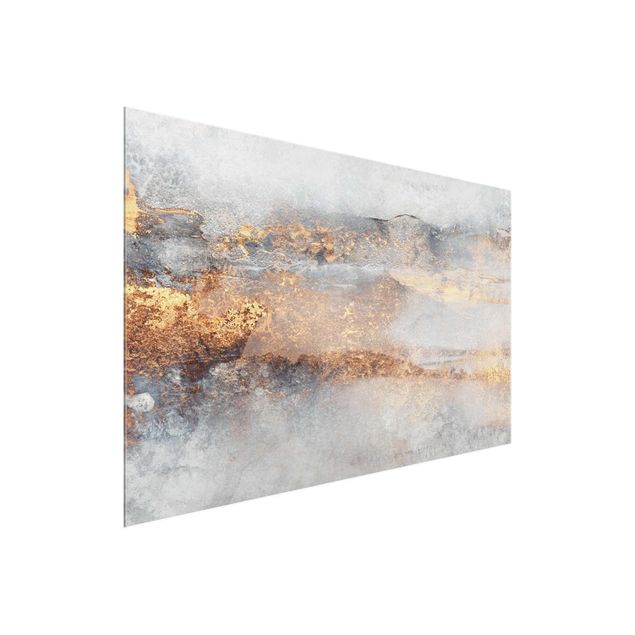 Wanddeko Esszimmer Gold-Grauer Nebel