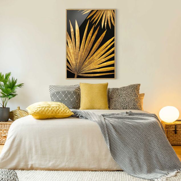 Wanddeko Schlafzimmer Gold - Palmenblatt auf Schwarz