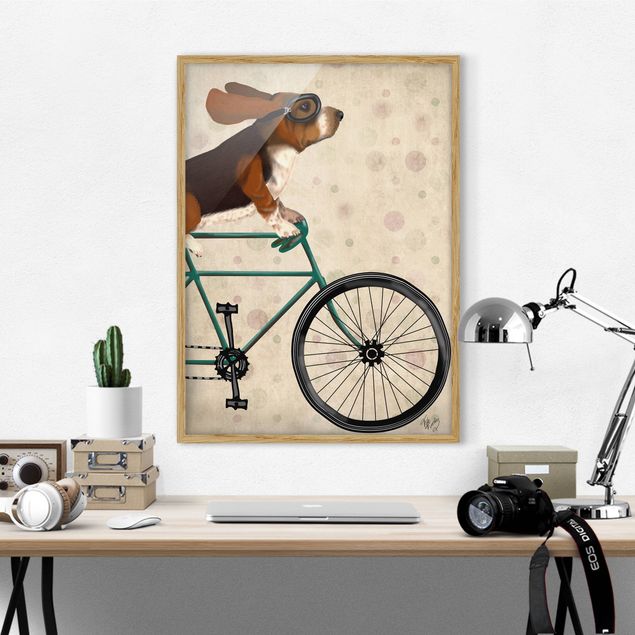 Wanddeko Wohnzimmer Radtour - Basset auf Fahrrad