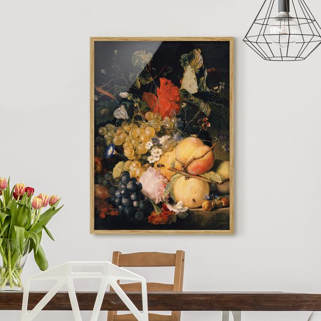 Wanddeko gelb Jan van Huysum - Früchte Blumen und Insekten