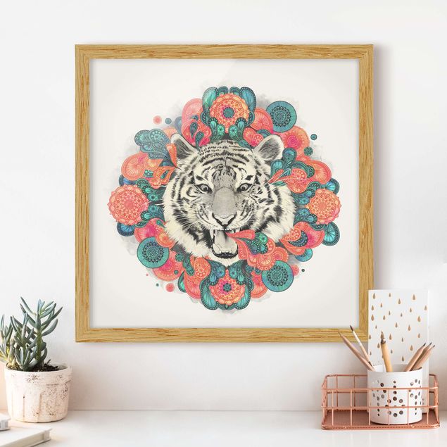 Wanddeko Wohnzimmer Illustration Tiger Zeichnung Mandala Paisley
